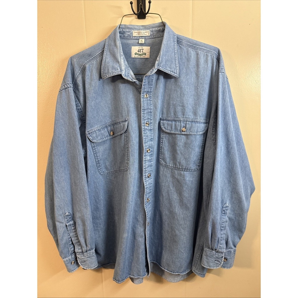 Vintage Van Heusen 417 Blue Jean Shirt XL Single Needle Tailoring